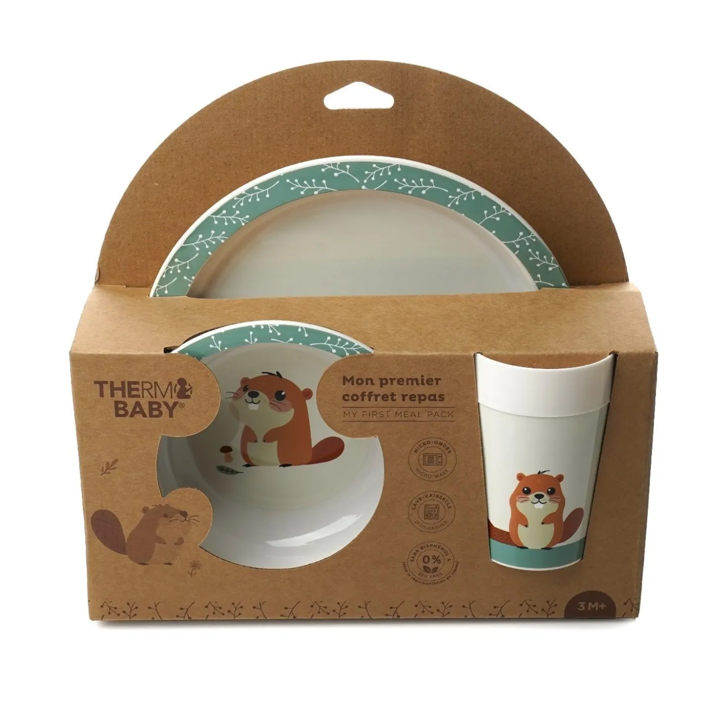 Thermobaby Mon Premier Coffret Repas Micro-Ondes Castor Vert Sauge