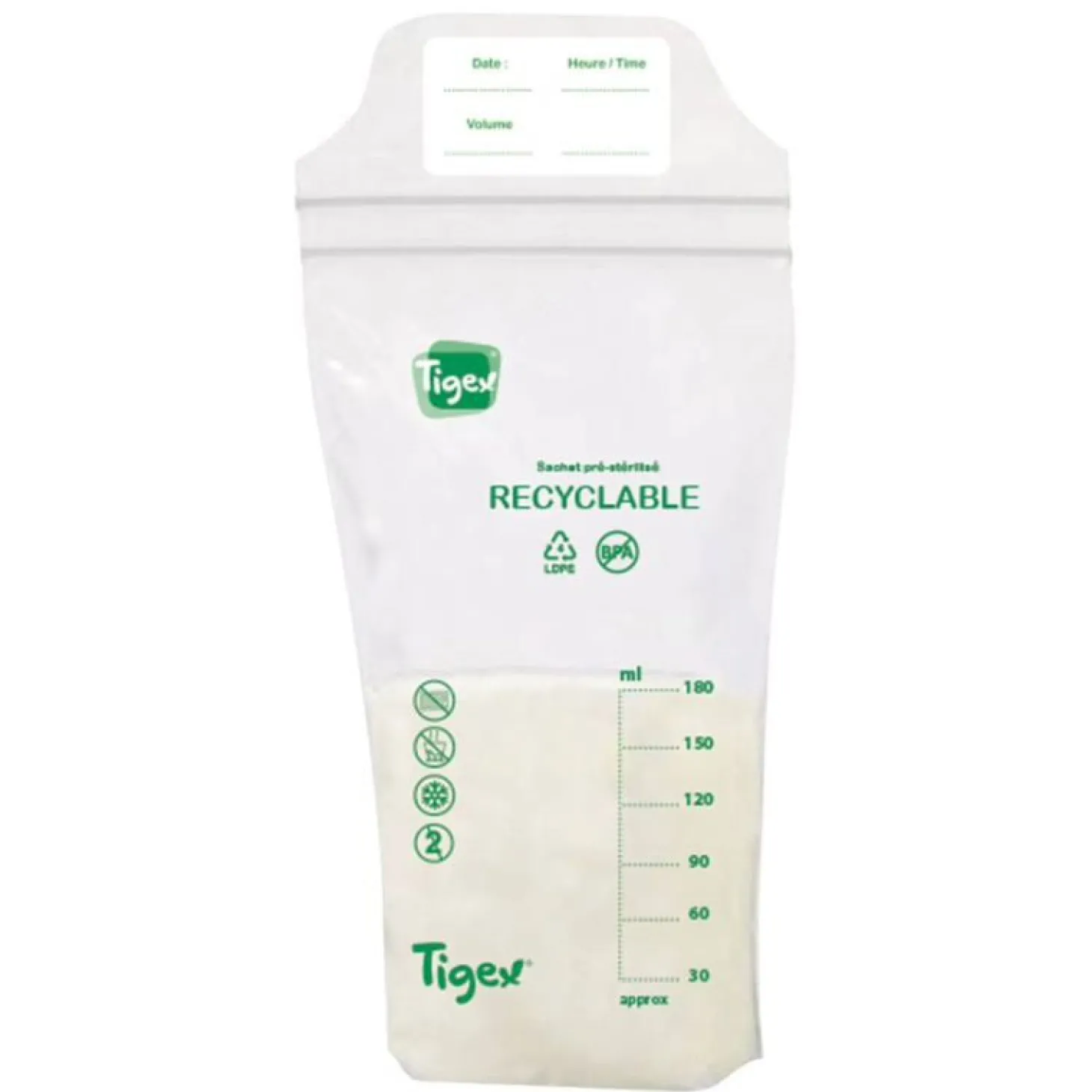 Tigex 20 sachets de conservation pour lait maternel Transparent
