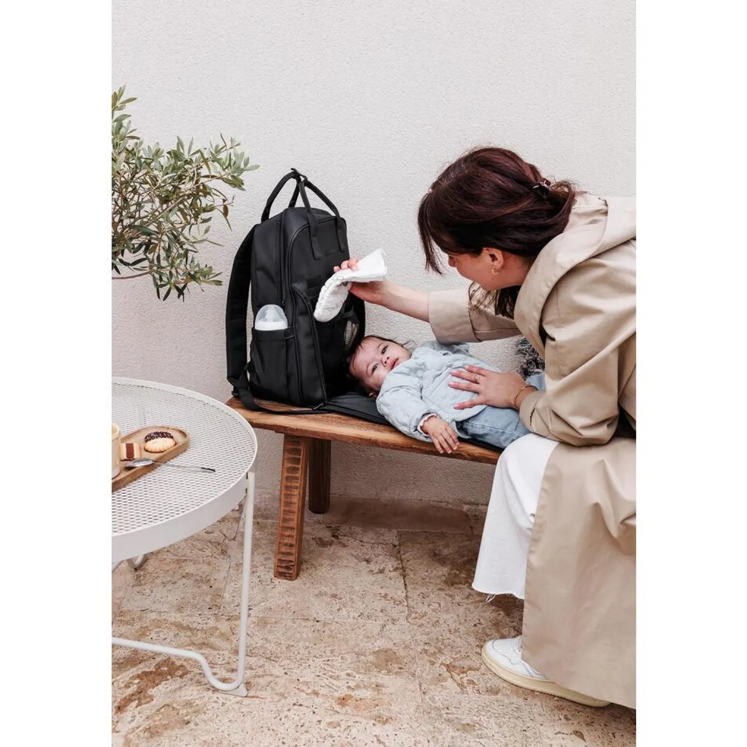 Tinéo Sac à dos à langer matelassé Noir