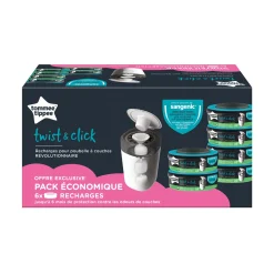 Tommee Tippee Lot de 6 Recharges pour Poubelle à couches Twist&Click Gris