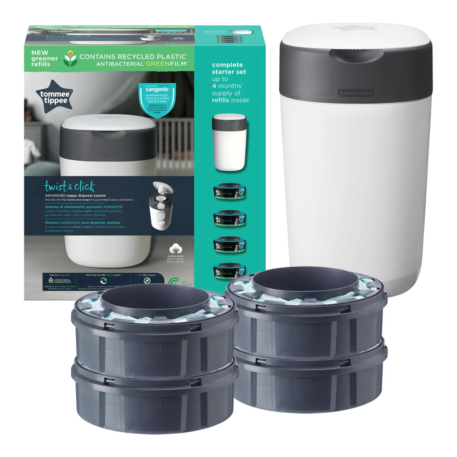 Tommee Tippee Starter pack Twist&click + 4 recharges Blanc