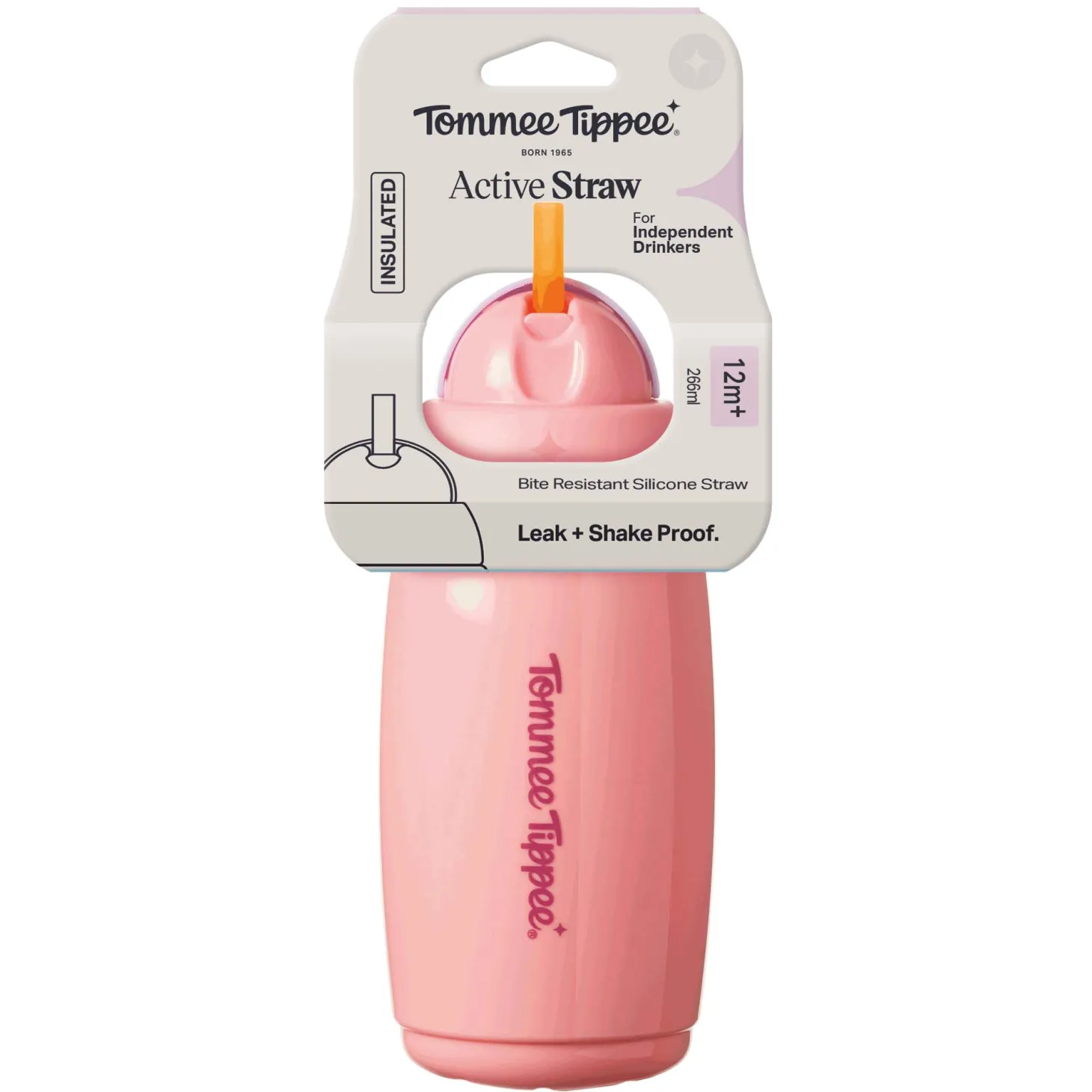 Tommee Tippee Tasse isotherme avec paille active Rose 266 ml