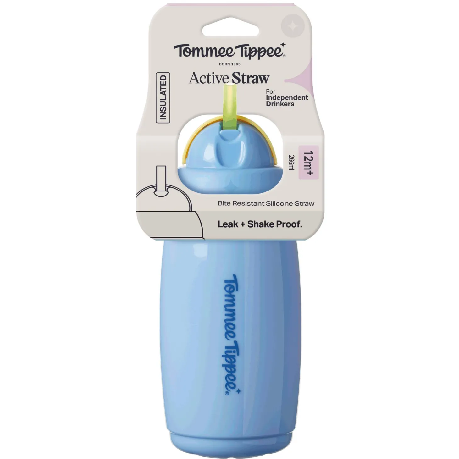 Tommee Tippee Tasse isotherme avec paille active Bleu 266 ml