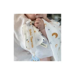 Tom&Mila                    Attache sucette Taureau    Blanc/Bleu