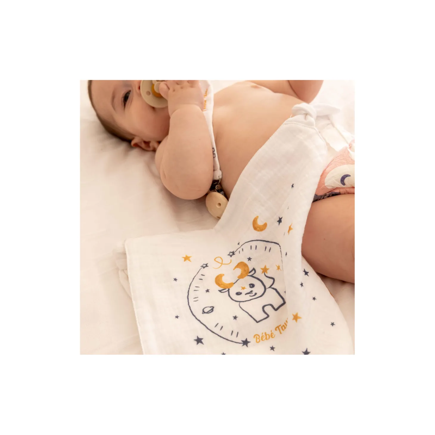 Tom&Mila Doudou Plat Astro Taureau Blanc/Bleu