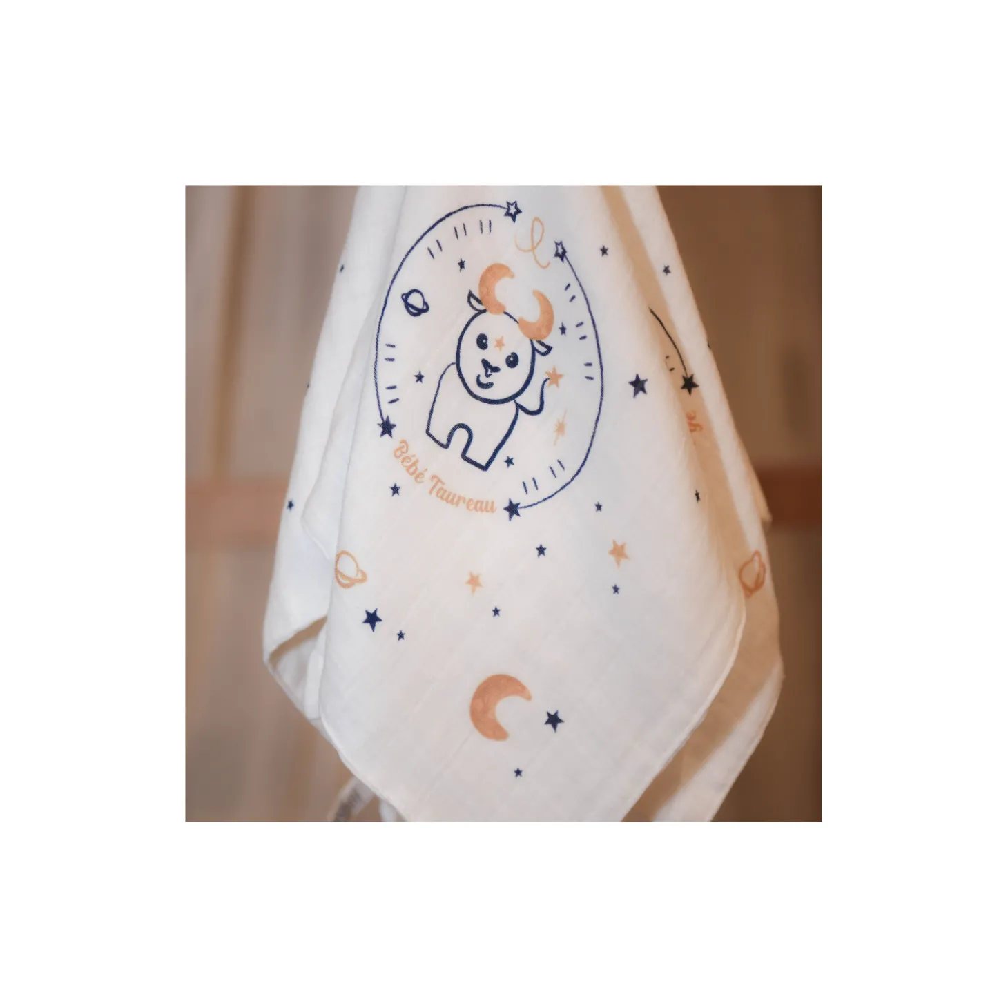 Tom&Mila Doudou Plat Astro Taureau Blanc/Bleu