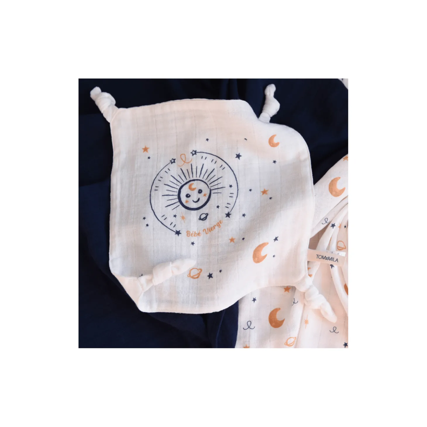 Tom&Mila Doudou Plat Astro Vierge Blanc/Bleu
