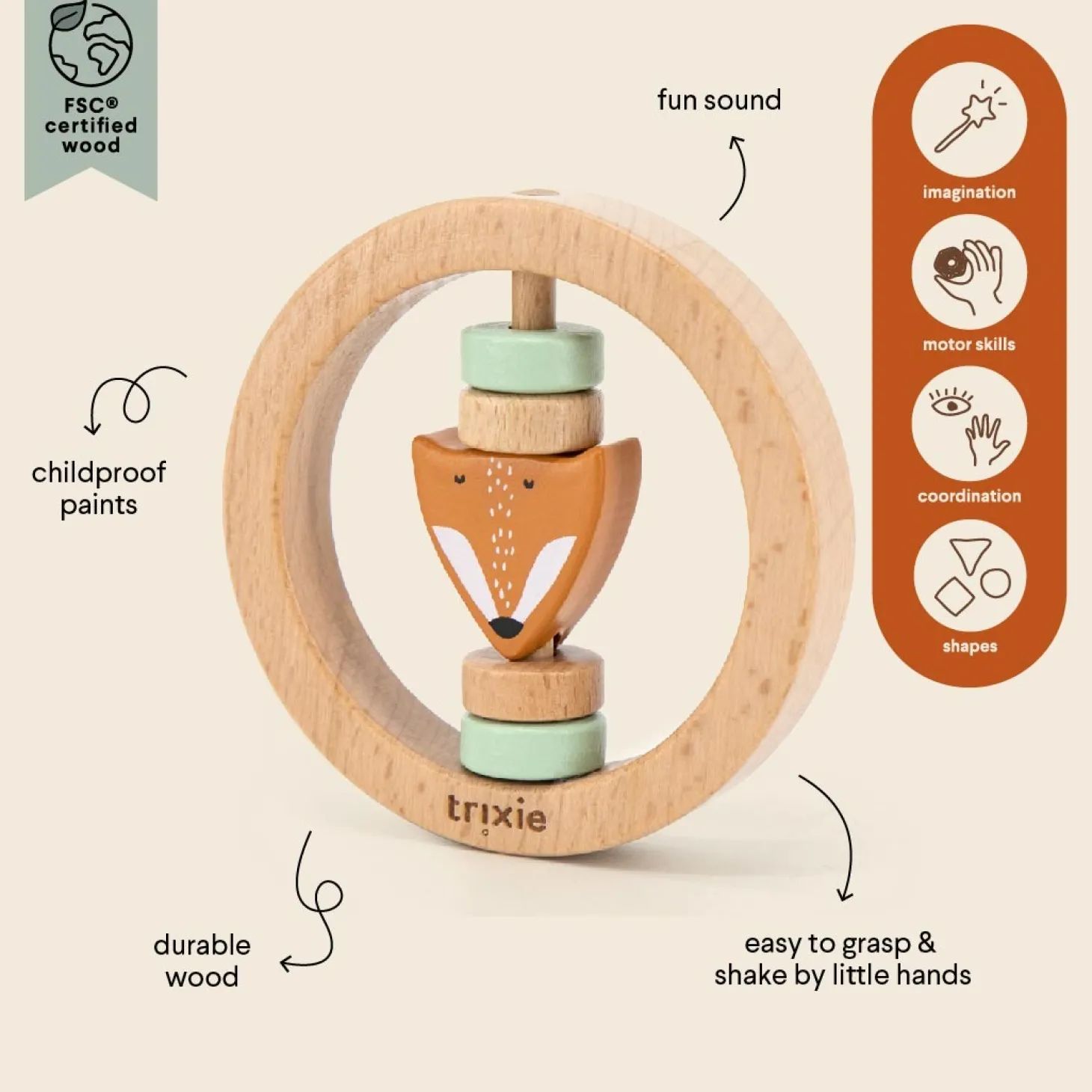 Trixie Hochet rond en bois Mr. Fox