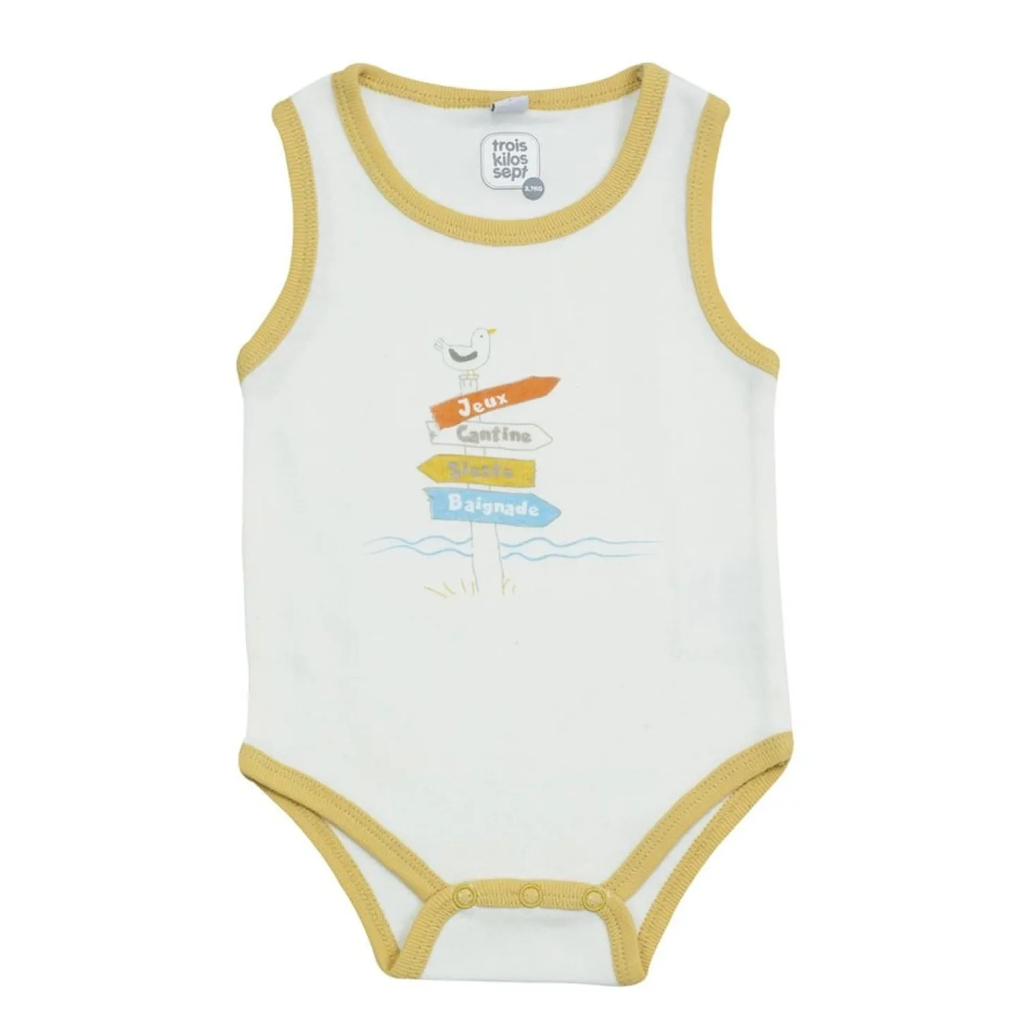 Trois Kilos Sept Body sans manche Mouette blanc/moutarde