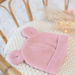 Trois Kilos Sept Bonnet Maille Vieux Rose 0-1 mois