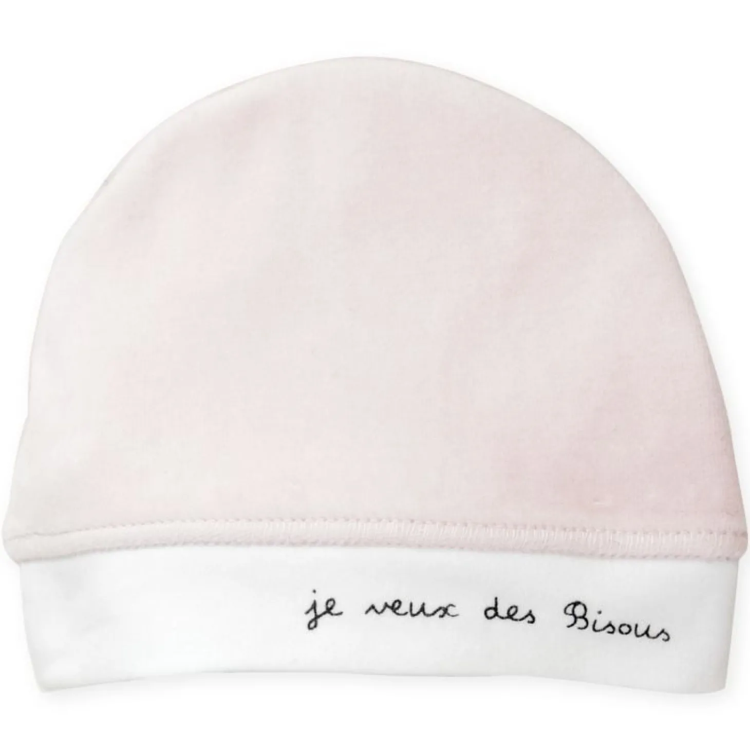 Trois Kilos Sept Bonnet Naissance velours Je veux des bisous Rose