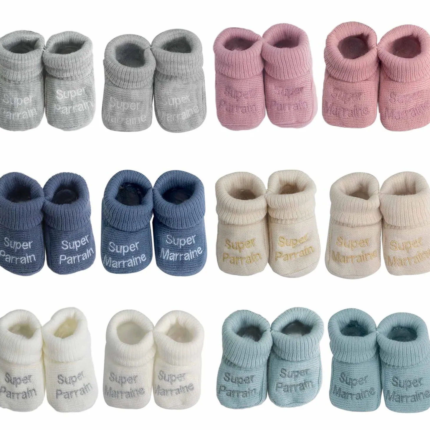 Trois Kilos Sept Chaussons Parrain/Marraine Multicolore Naissance +