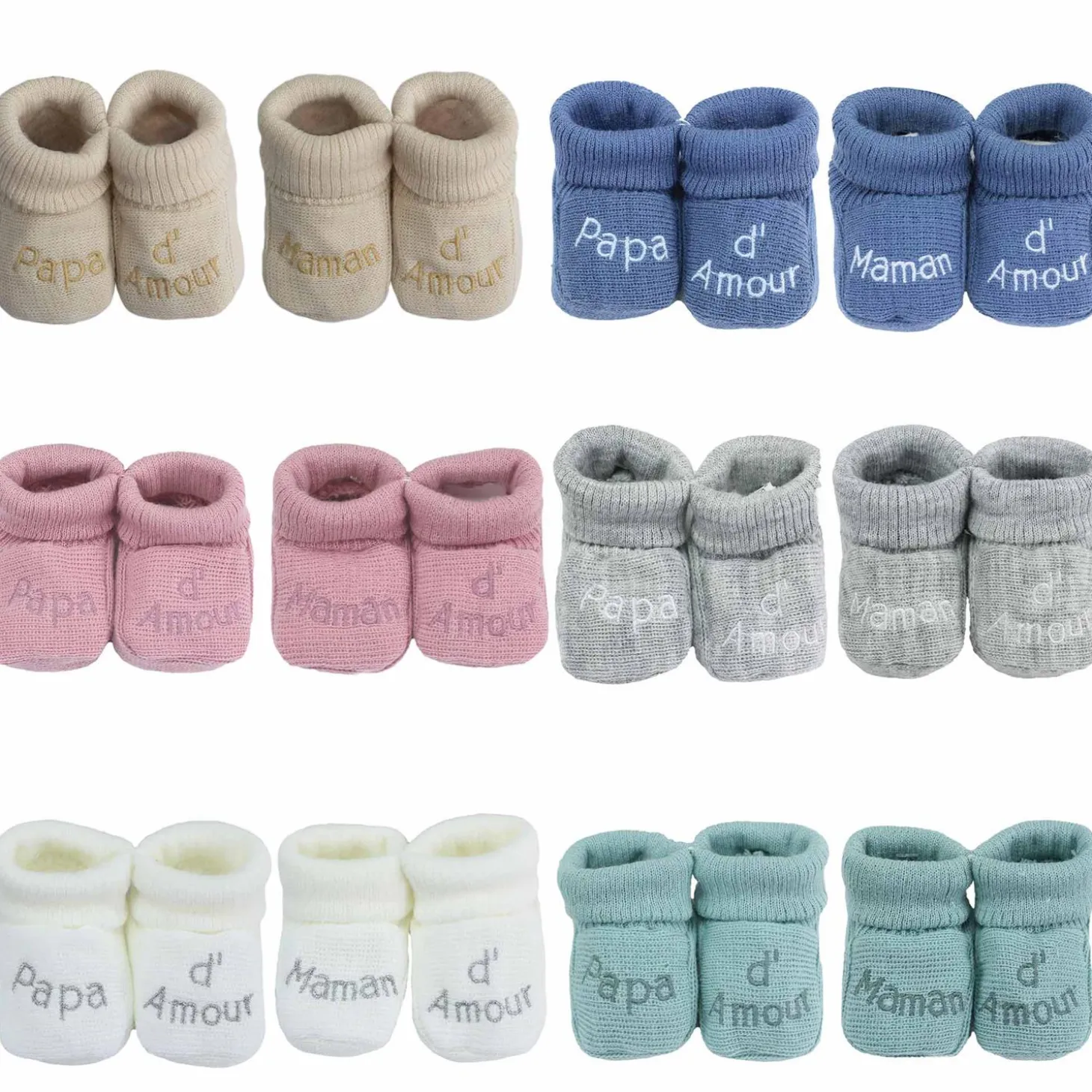 Trois Kilos Sept Chaussons Papa Maman d'amour Multicolore Naissance