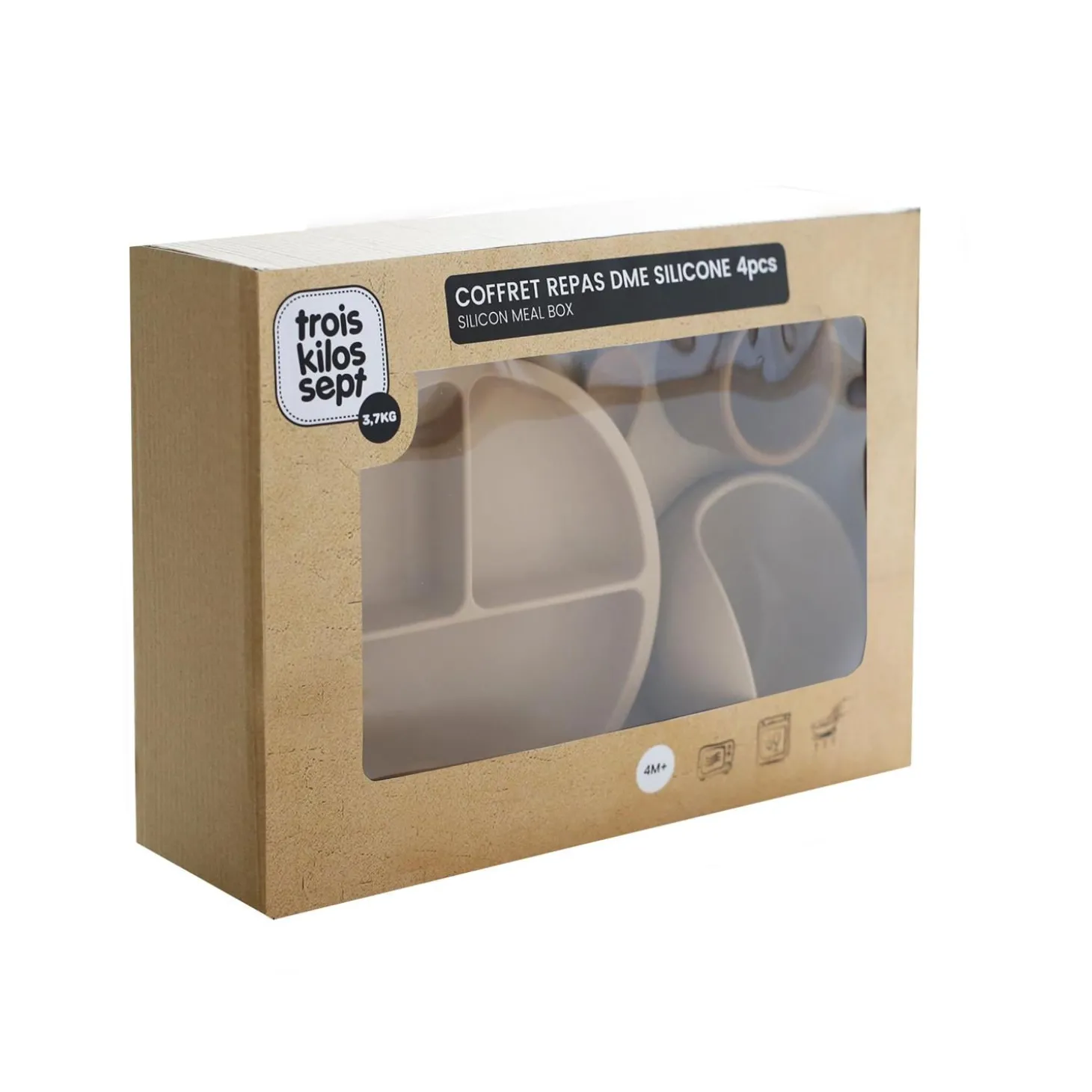 Trois Kilos Sept Coffret Repas 4Pcs Silicone Sable