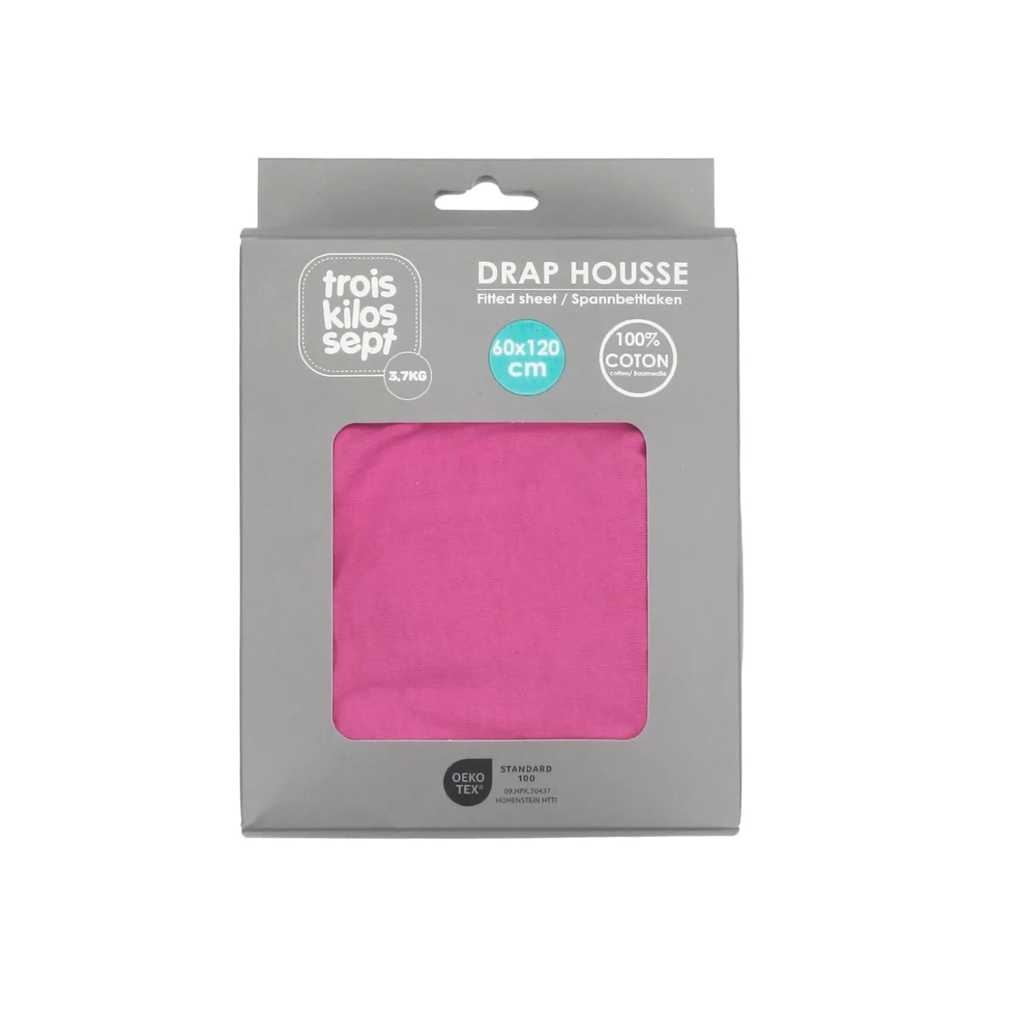 Trois Kilos Sept Drap Housse Framboise 60x120 cm