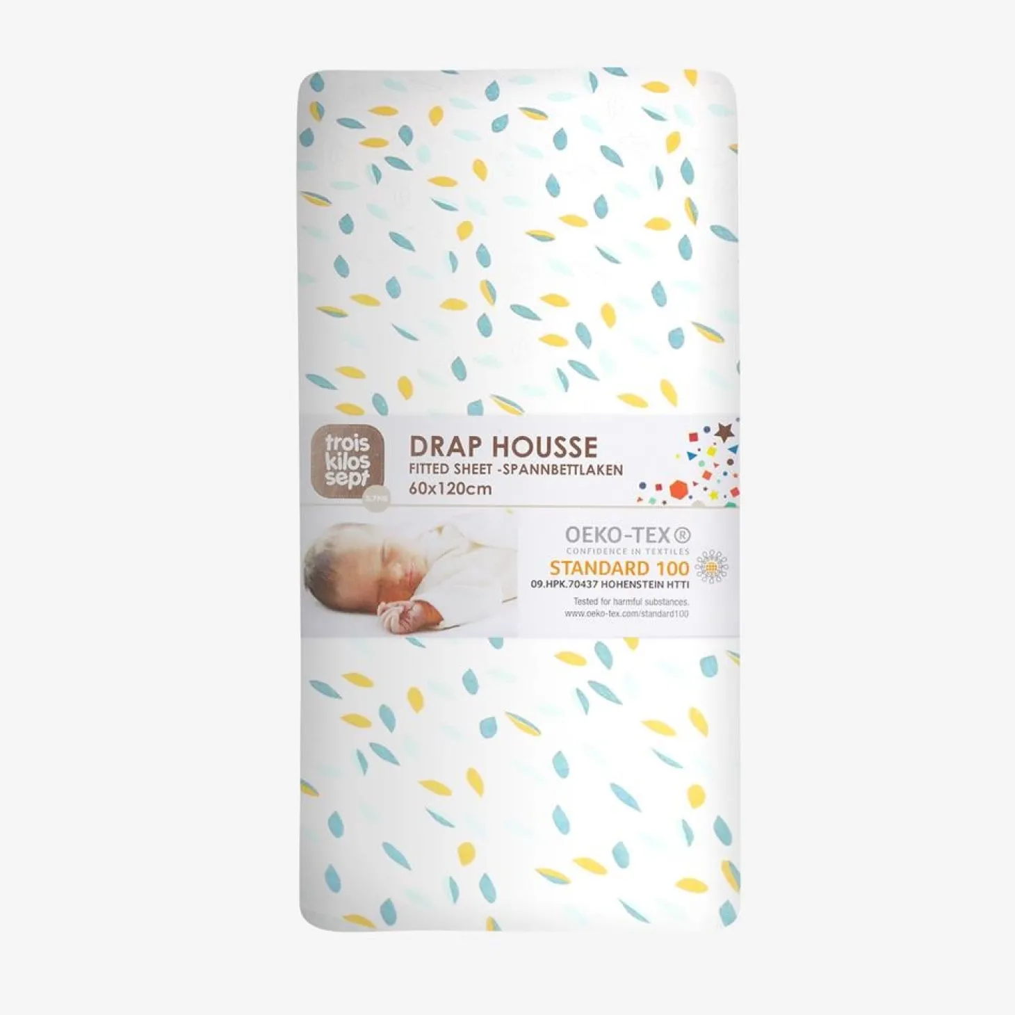 Trois Kilos Sept Drap Housse Feuilles 70x140 cm