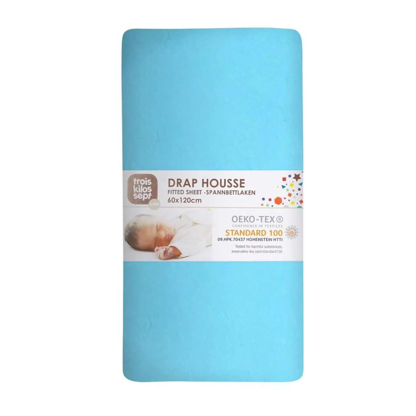Trois Kilos Sept Drap Housse Turquoise 70x140 cm
