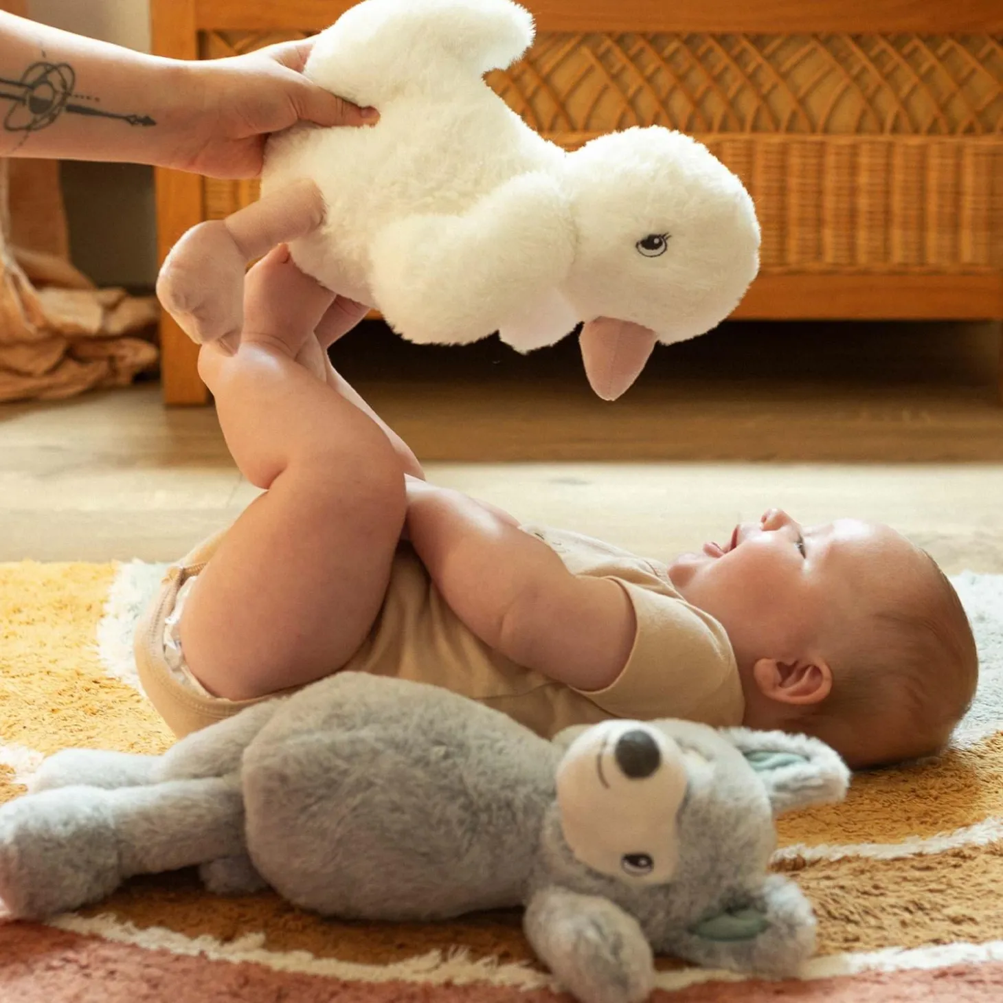 Trois Kilos Sept Grande peluche Oie Ecru / Vieux Rose