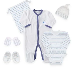 Trois Kilos Sept                    Kit naissance 6 pièces    Blanc / Bleu