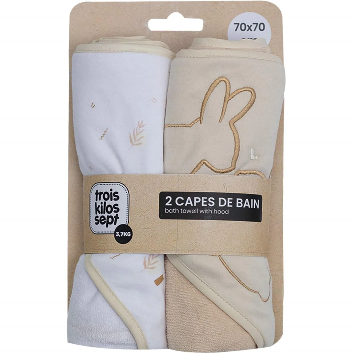 Trois Kilos Sept Lot 2 capes de bain lapin Aop Beige 70x70 cm