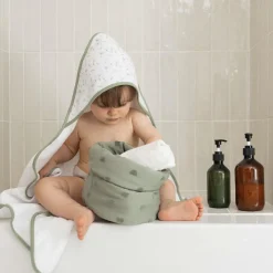 Trois Kilos Sept Lot 2 Capes de Bain Ours + Aop Vert Olive 70x70 cm
