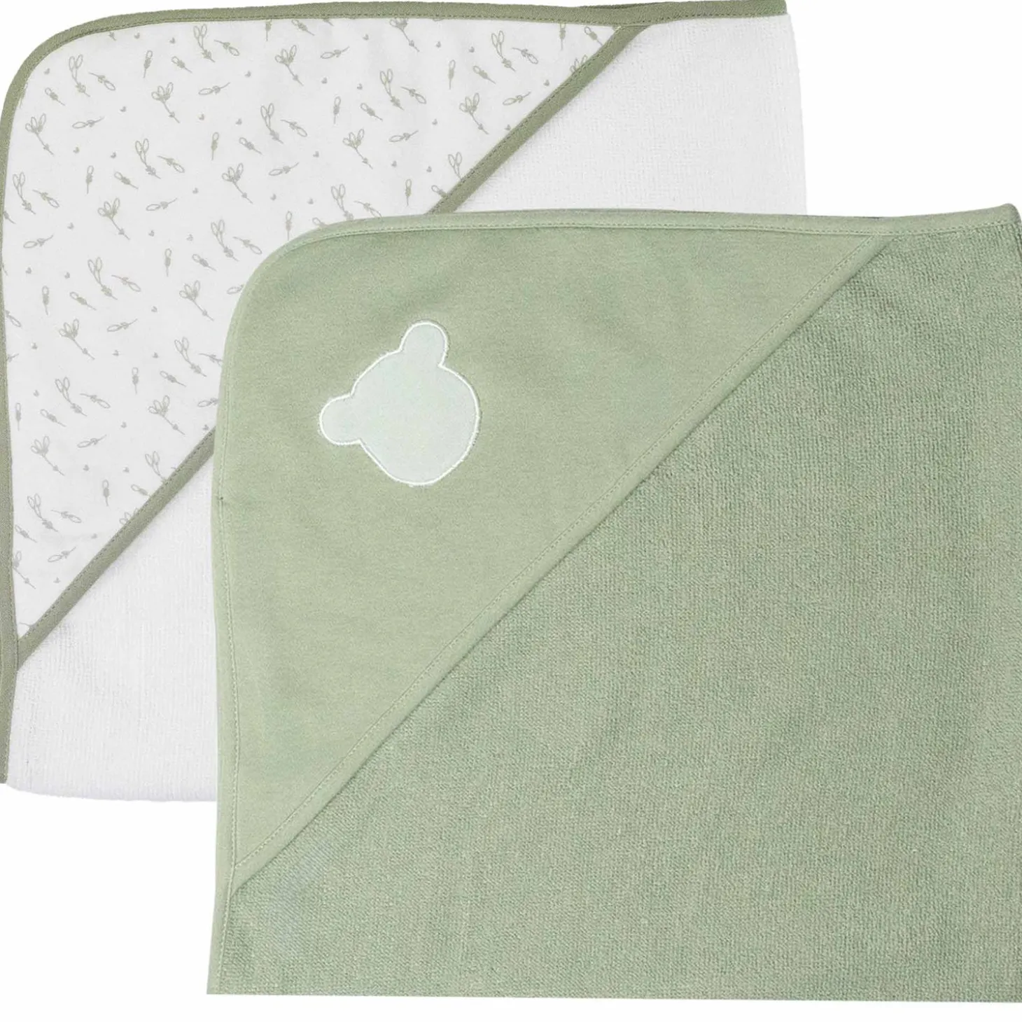 Trois Kilos Sept Lot 2 Capes de Bain Ours + Aop Vert Olive 70x70 cm