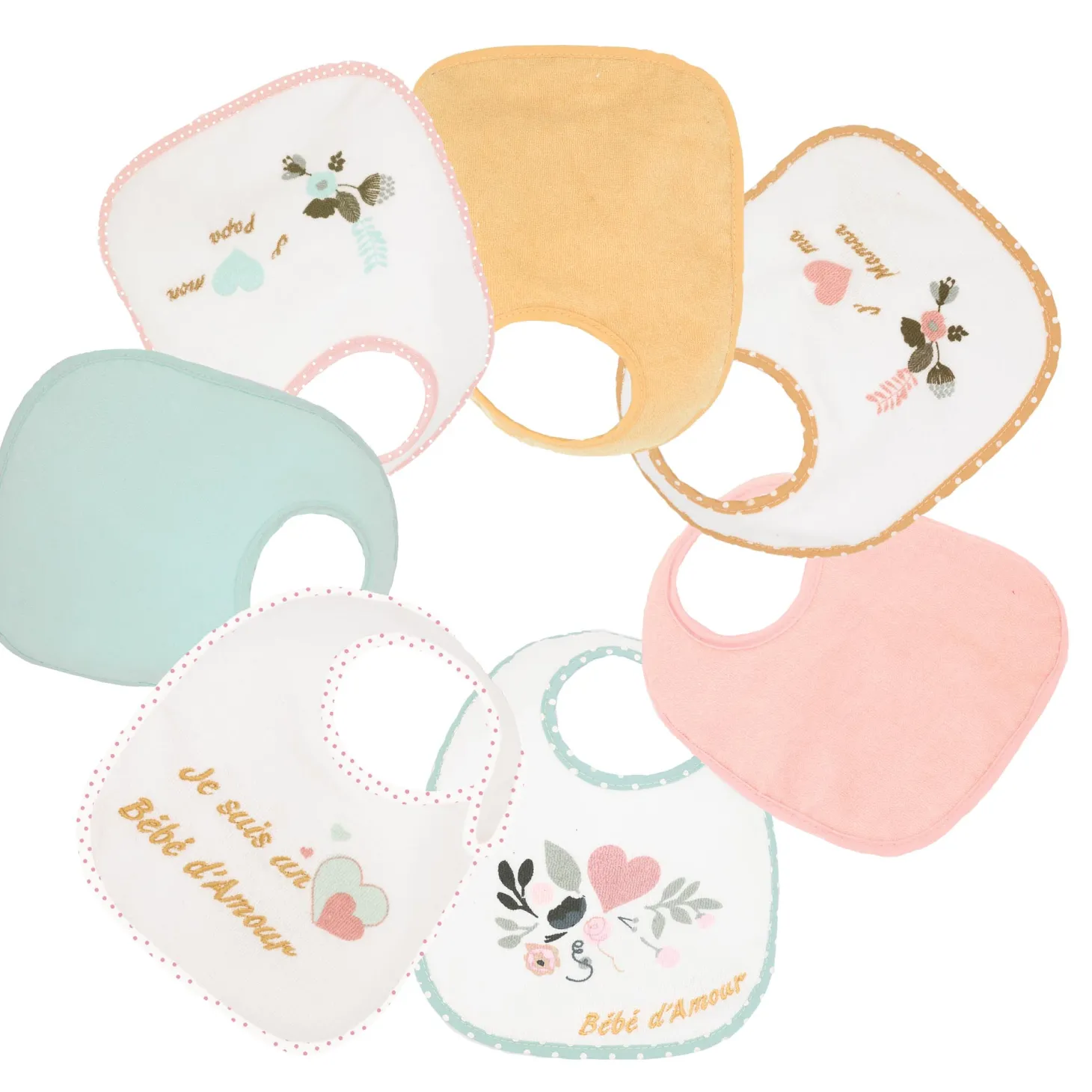 Trois Kilos Sept Lot de 7 Bavoirs Naissance Rose 0-6 mois