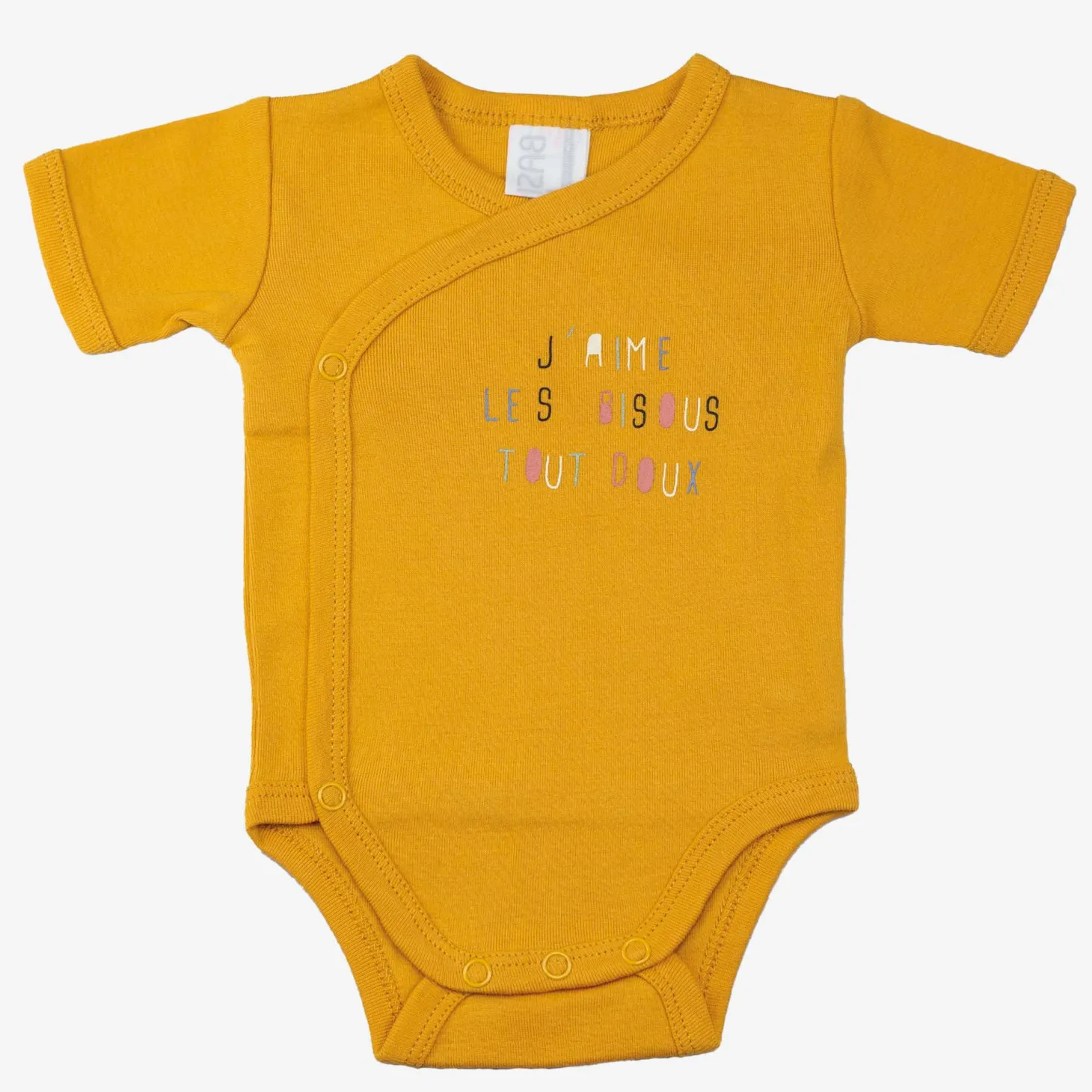 Trois Kilos Sept Lot de 2 bodys manches courtes Alphabet Moutarde Naissance