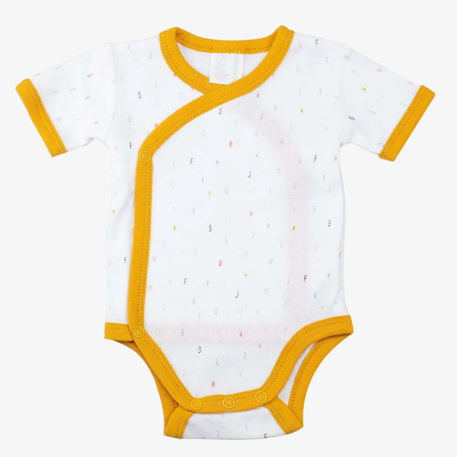 Trois Kilos Sept Lot de 2 bodys manches courtes Alphabet Moutarde Naissance