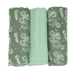 Trois Kilos Sept Lot de 3 langes Feuille Vert 70X70 cm