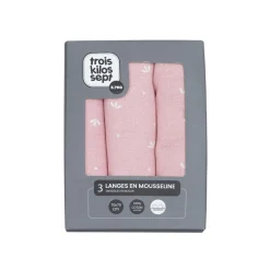 Trois Kilos Sept Lot de 3 Langes Rose