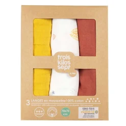 Trois Kilos Sept Lot de 3 langes Oeko Tex Cache cache en fôret 70x70 cm