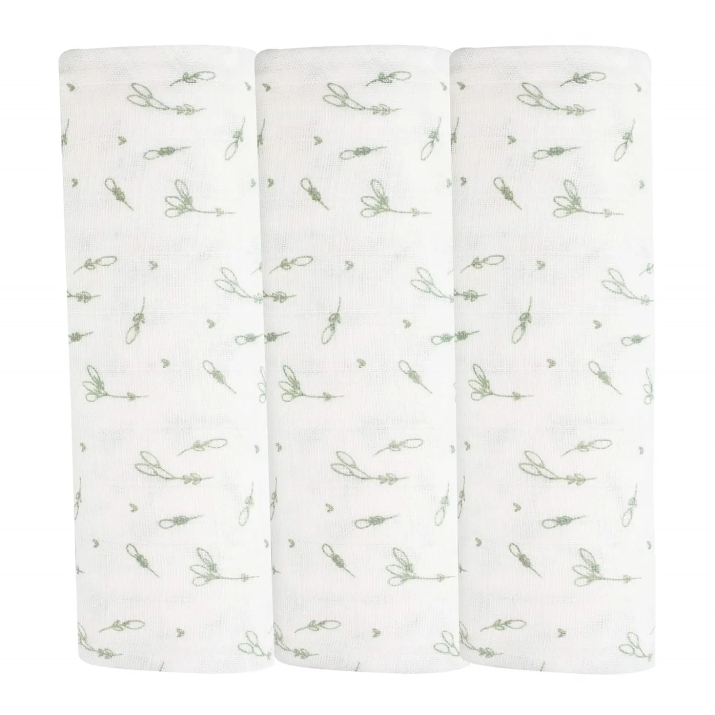 Trois Kilos Sept Lot 3 Langes Ecru/ Vert Olive 70x70 cm