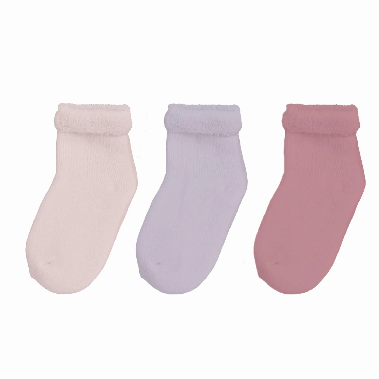 Trois Kilos Sept Lot 3 paires de chaussettes maille bouclette Rose Pale Mauve Framboise 0-6 mois