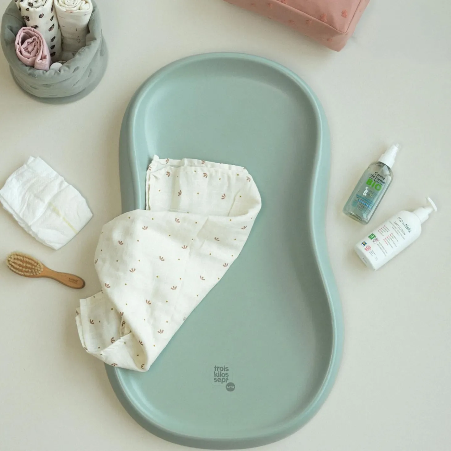 Trois Kilos Sept Matelas à Langer Cocoonie Sage Green