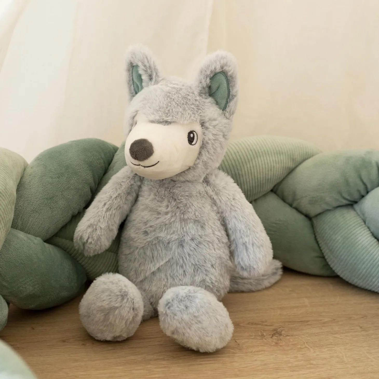 Trois Kilos Sept Peluche musicale Loup Gris Chiné