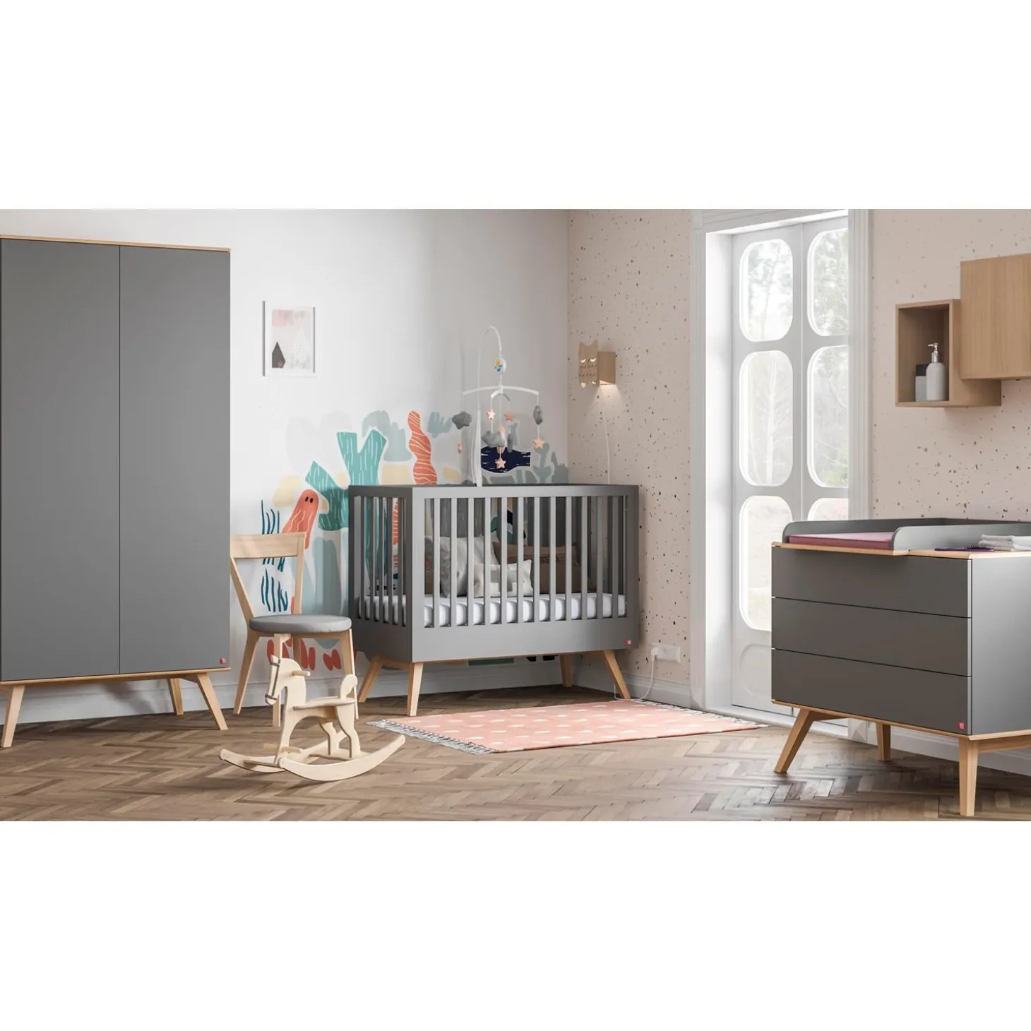 Vox Armoire 2 portes Nature baby Graphite/Bois