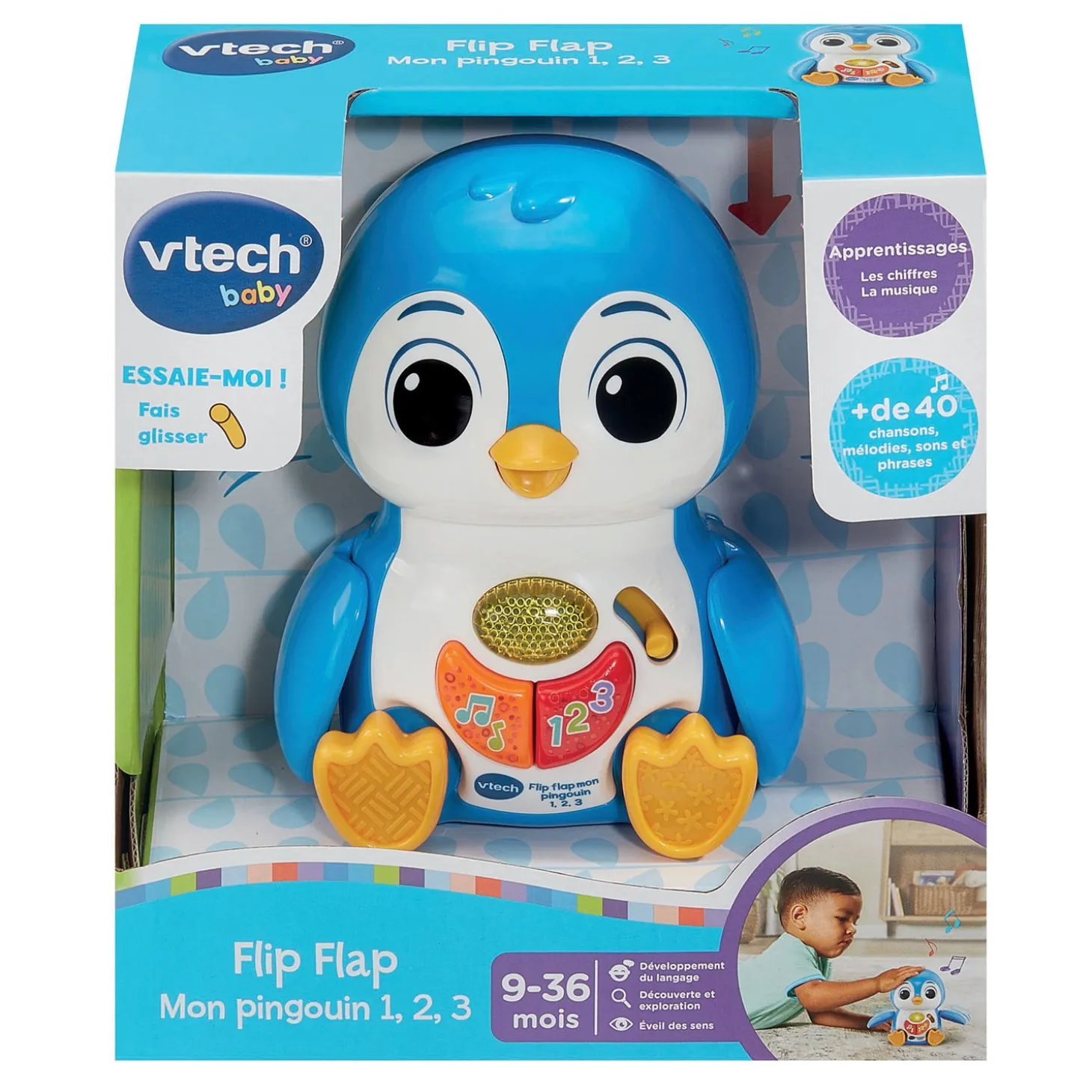 VTech Baby Jouet Mon Pingouin Flip flap 1,2,3 Bleu