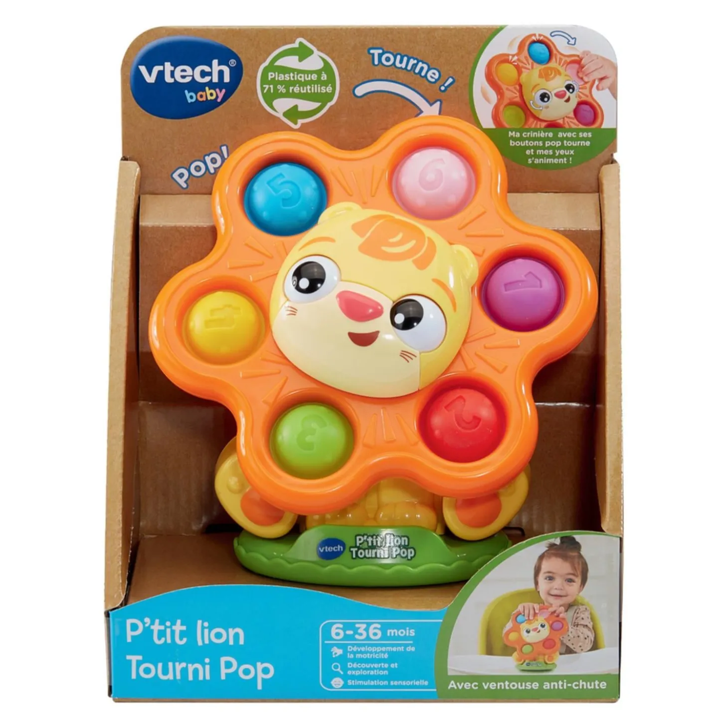 VTech Baby Jouet P'tit lion tourni pop Multicolore