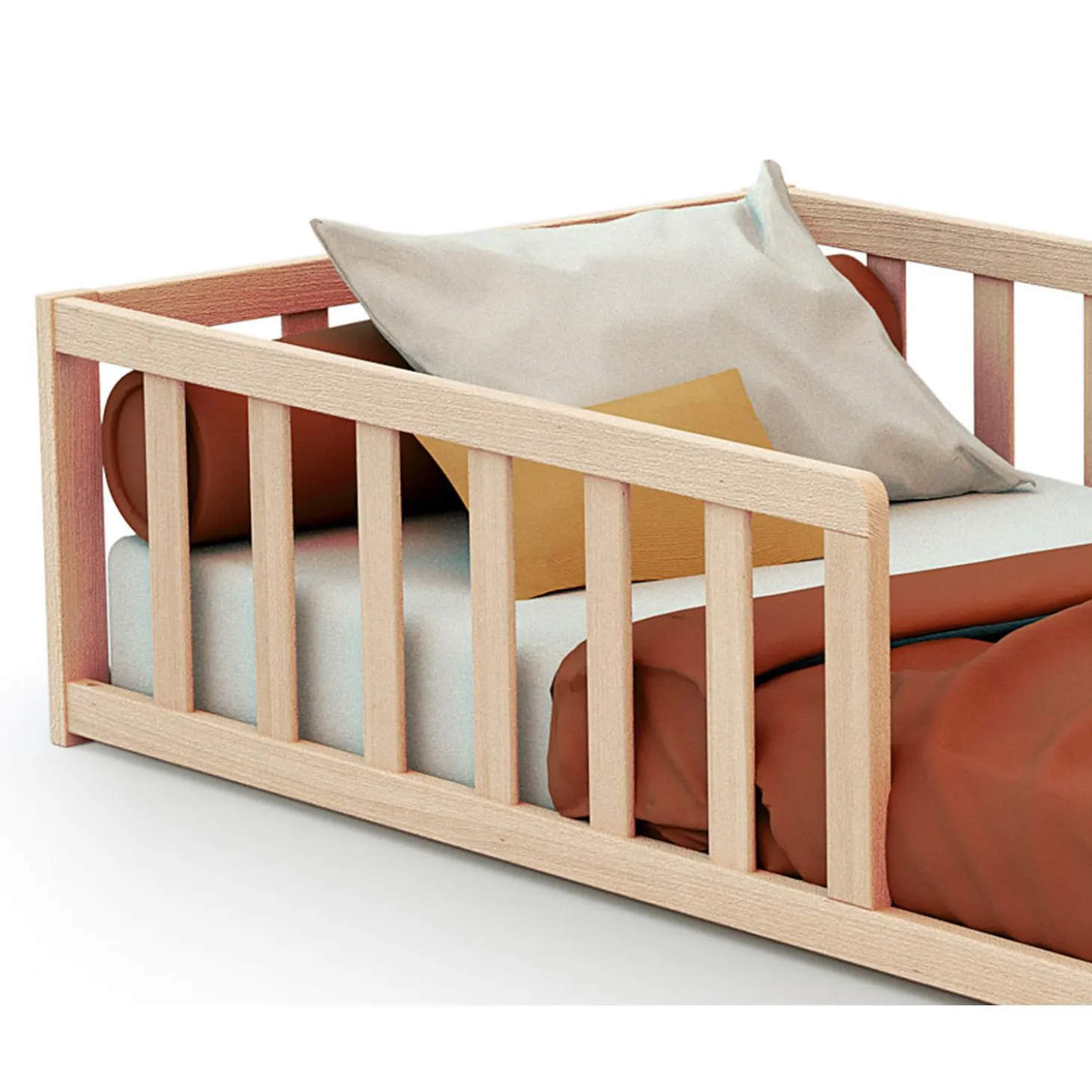 Webaby Lit enfant au sol en bois Brut Hêtre Brut 70x140 cm