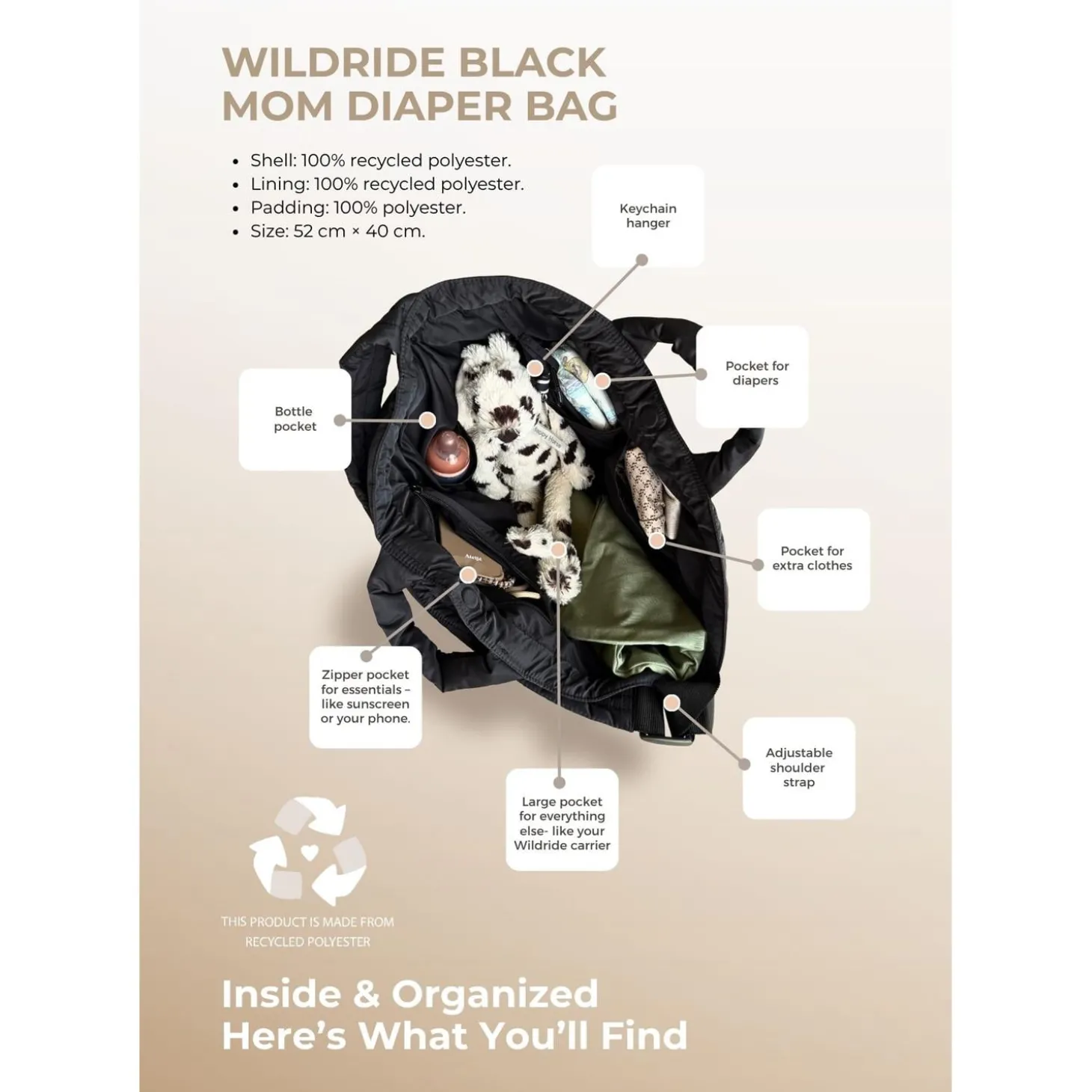 WILDRIDE Sac à langer Mom Bag Black