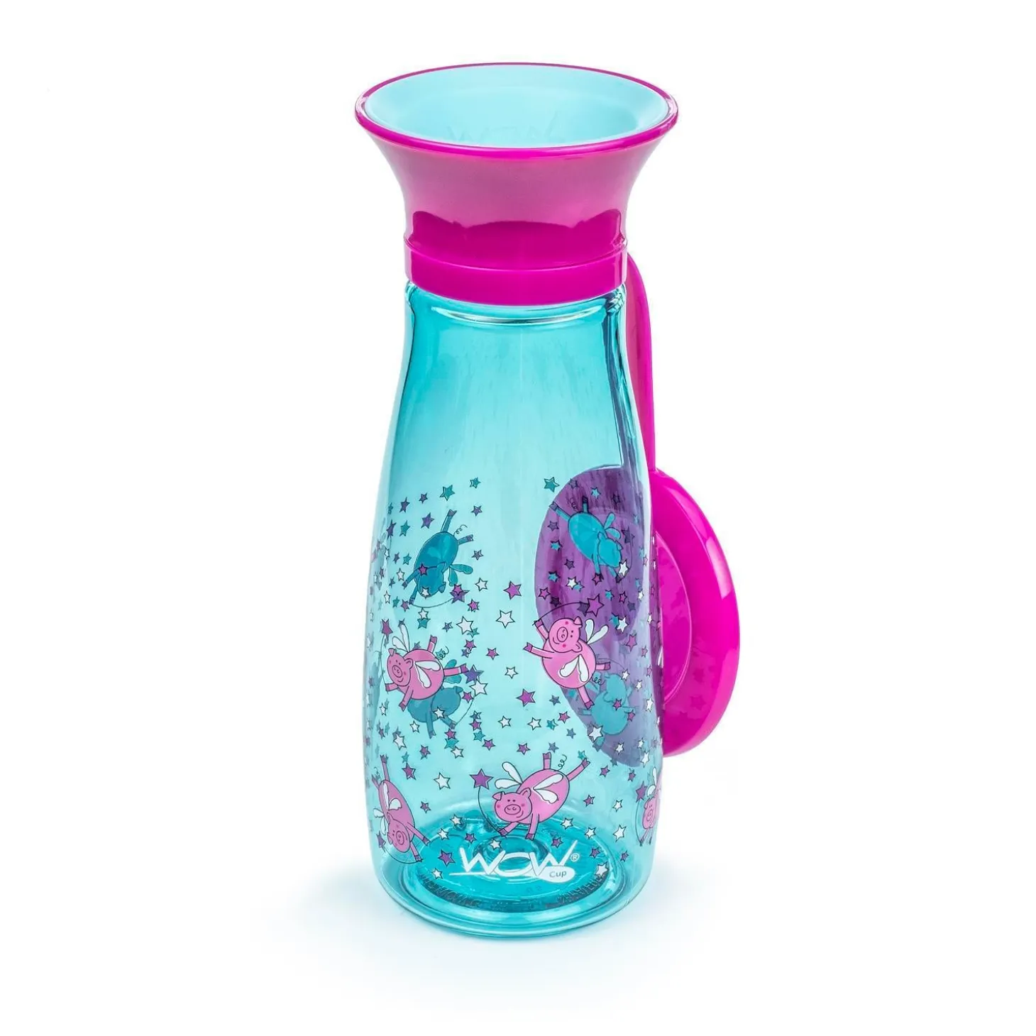 Wowcup Gourde 360 ° enfant avec couvercle Cochons 350 ml